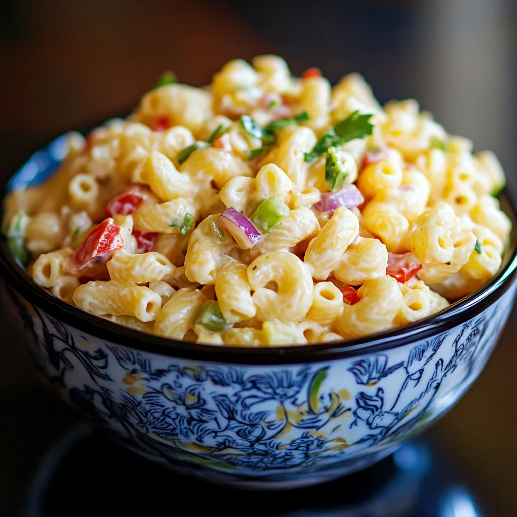 Creamy mac salad served in a bowl