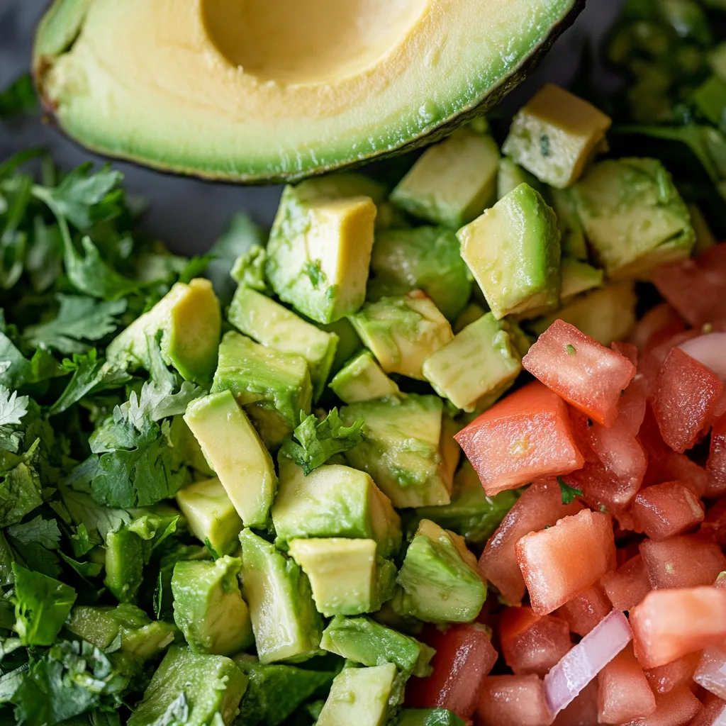 Fresh ingredients for Mexican bean salad including diced avocado