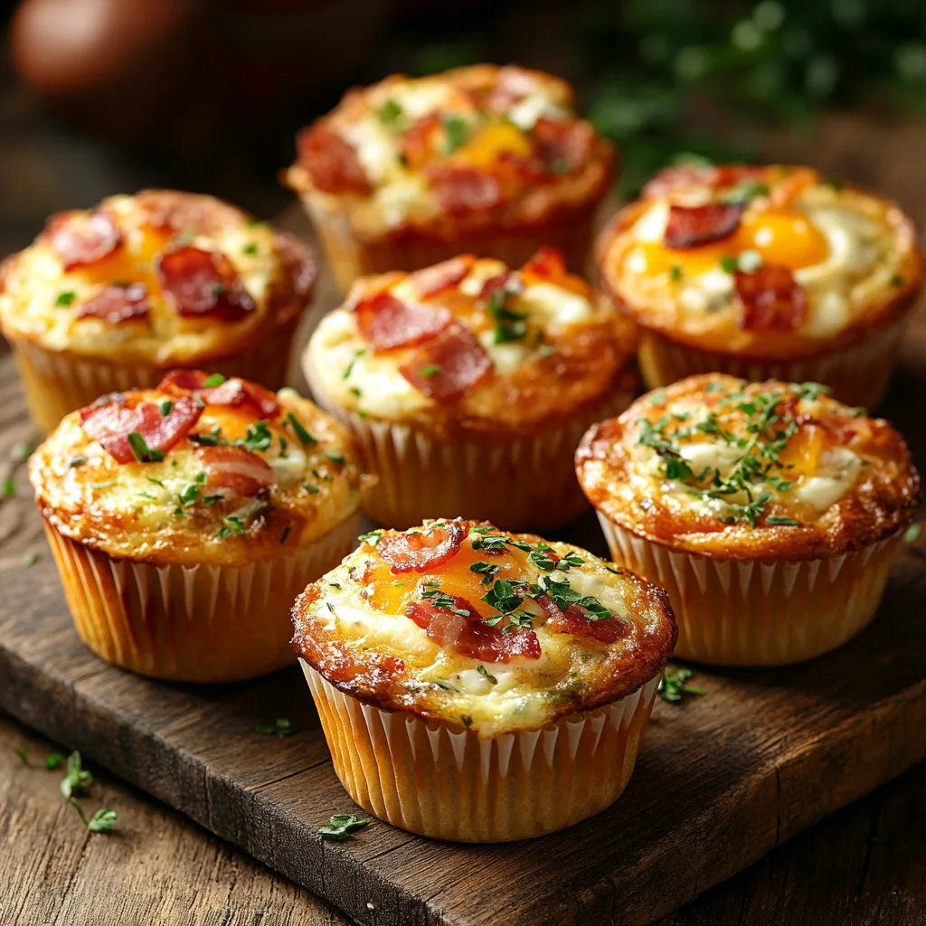 Delicious bacon egg and cheese muffins ready to be served.