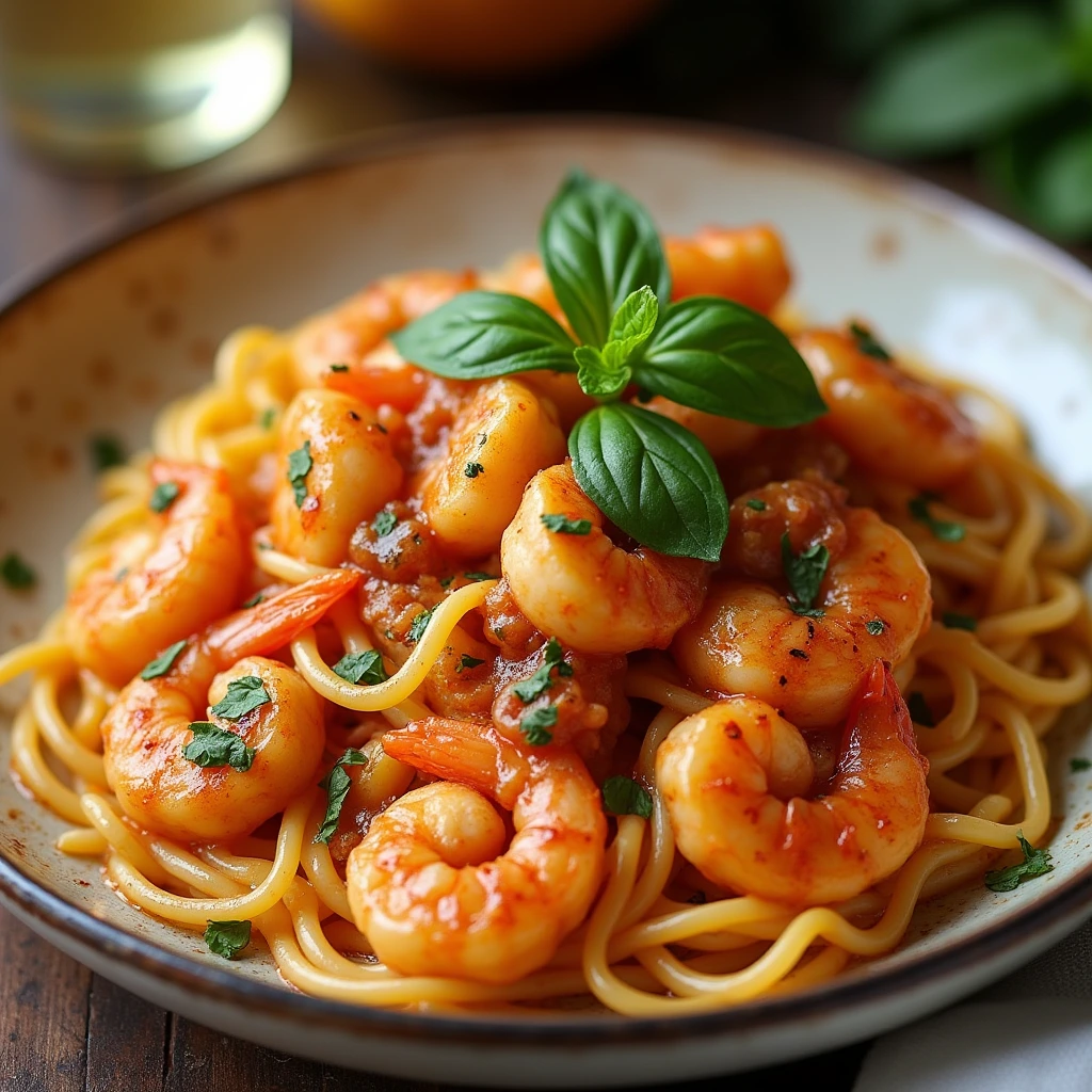 Delicious Cajun shrimp pasta garnished with parsley and served in a bowl.