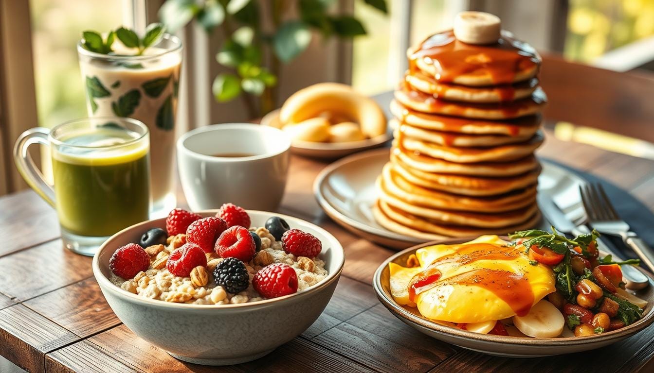 Protein-packed breakfast shake with protein powder, fruits, and seeds.