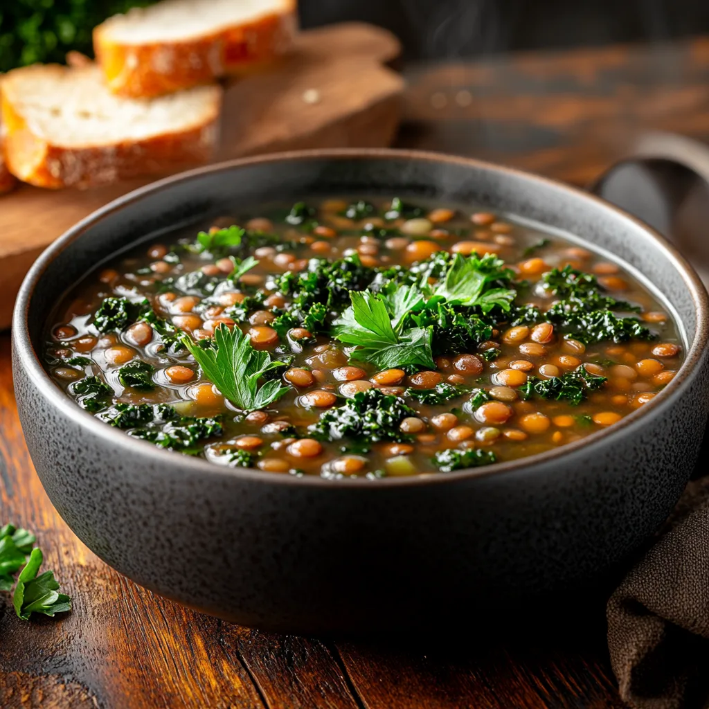 traditional lentil soup with greens and rice