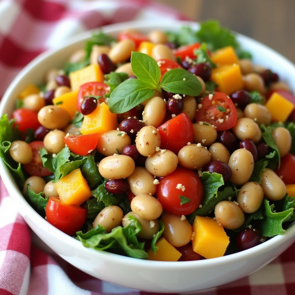 Colorful dense bean salad with chipotle dressing