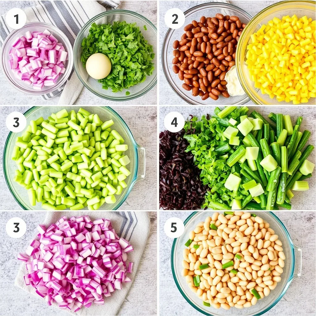 Preparing ingredients for dense bean salad