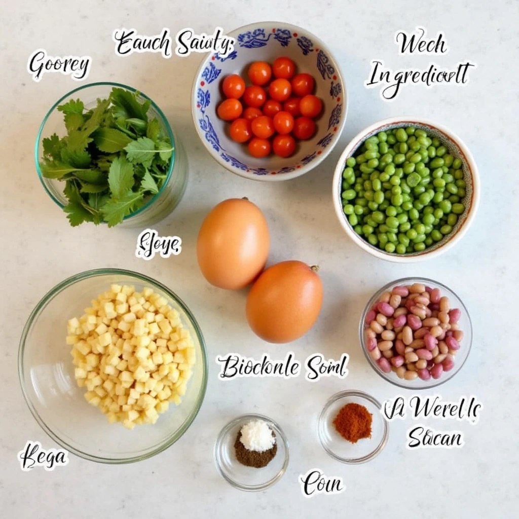 Fresh ingredients for Easy Mexican Bean Salad including beans, corn, and bell peppers