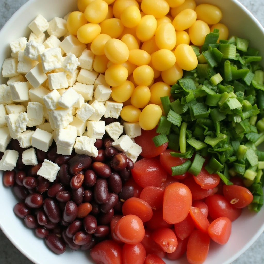 Fresh ingredients for Mexican bean salad ready for preparation