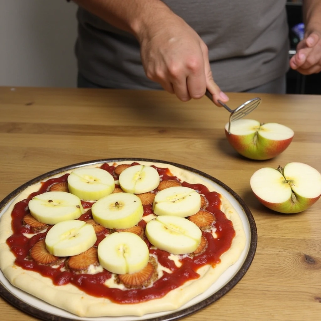 Preparing ingredients for big apple pizza