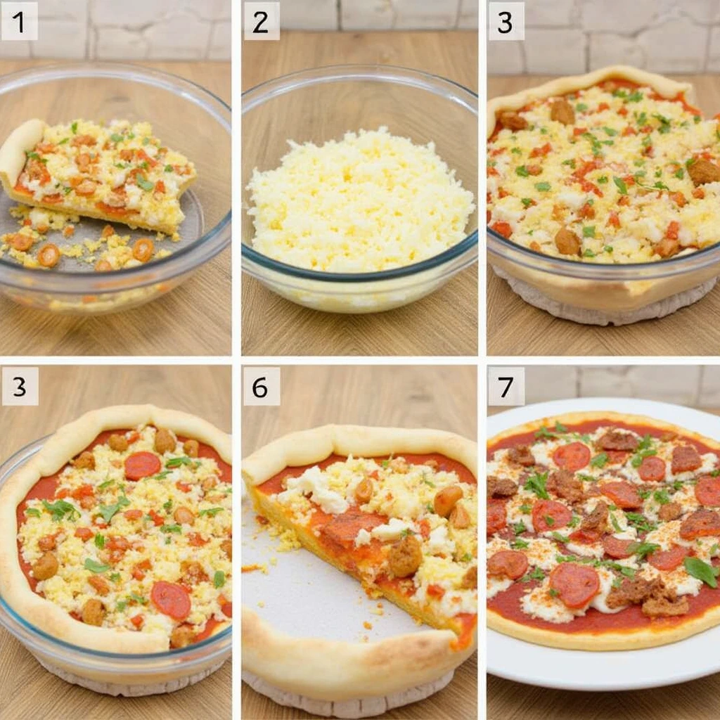 Step-by-step pizza pie making process.