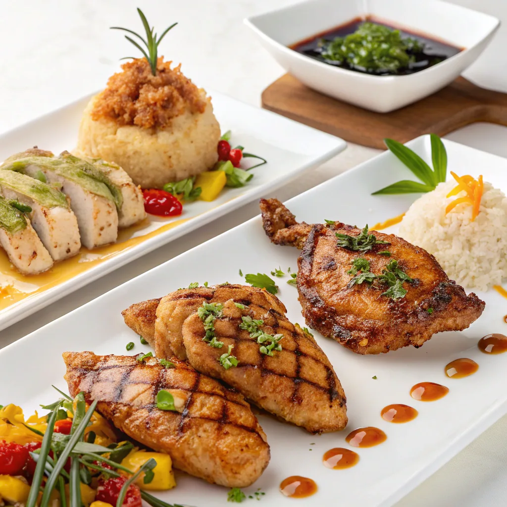 A variety of top 10 chicken dishes beautifully plated.