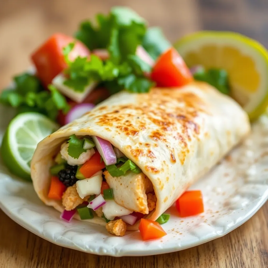 A delicious fish burrito filled with fresh ingredients