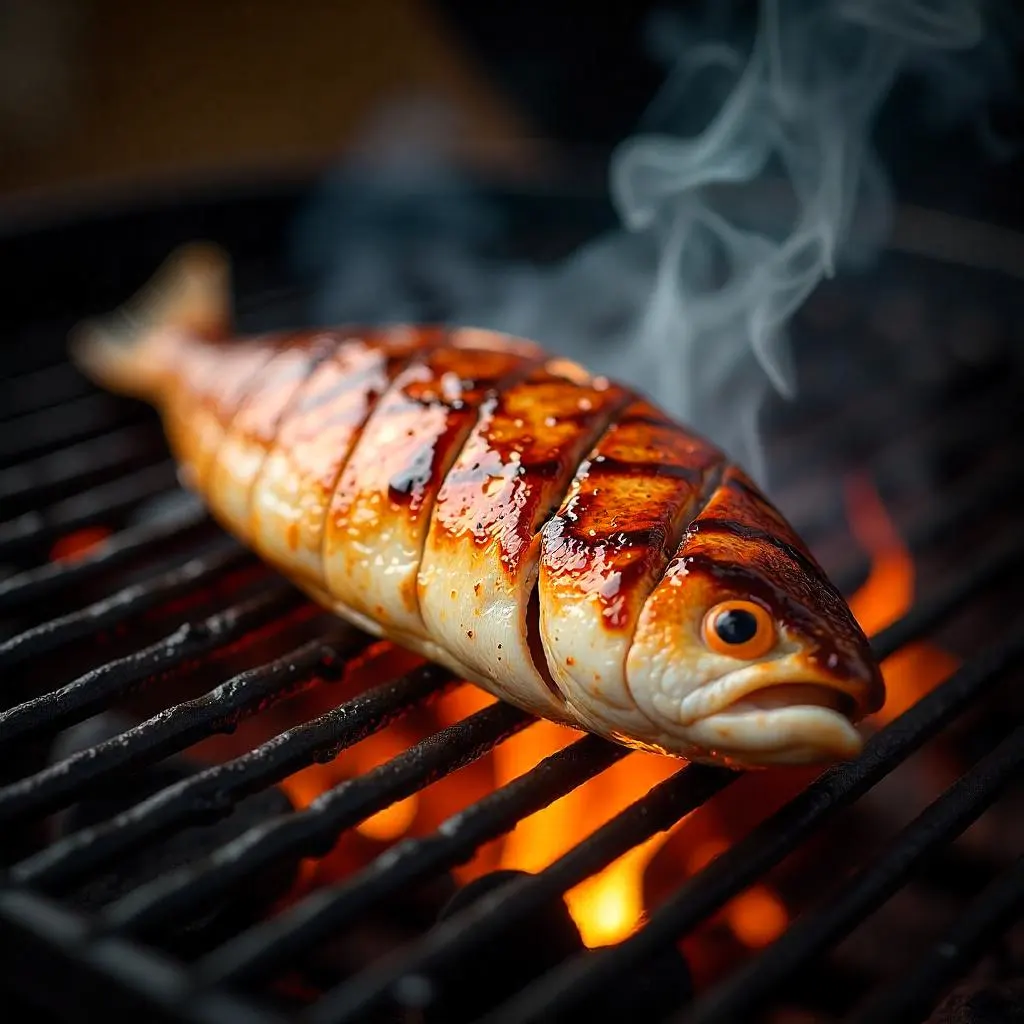 Grilled dorado fish fillet with lemon and herbs