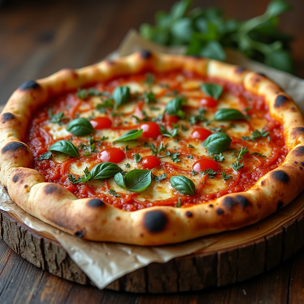 A colorful array of pizza pie with fresh ingredients.