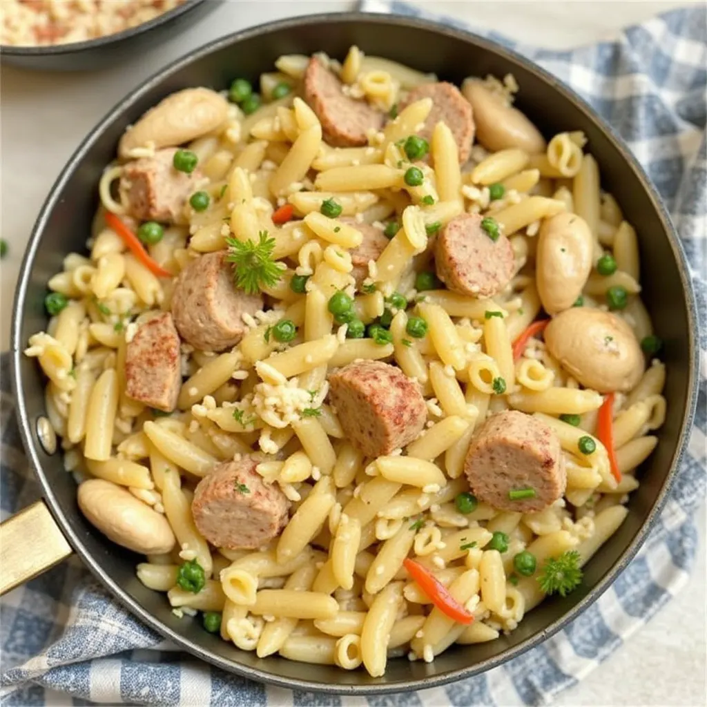 Creamy Chicken Sausage Orzo Skillet