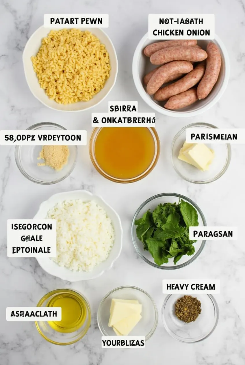 Ingredients for Creamy Chicken Sausage Orzo Skillet